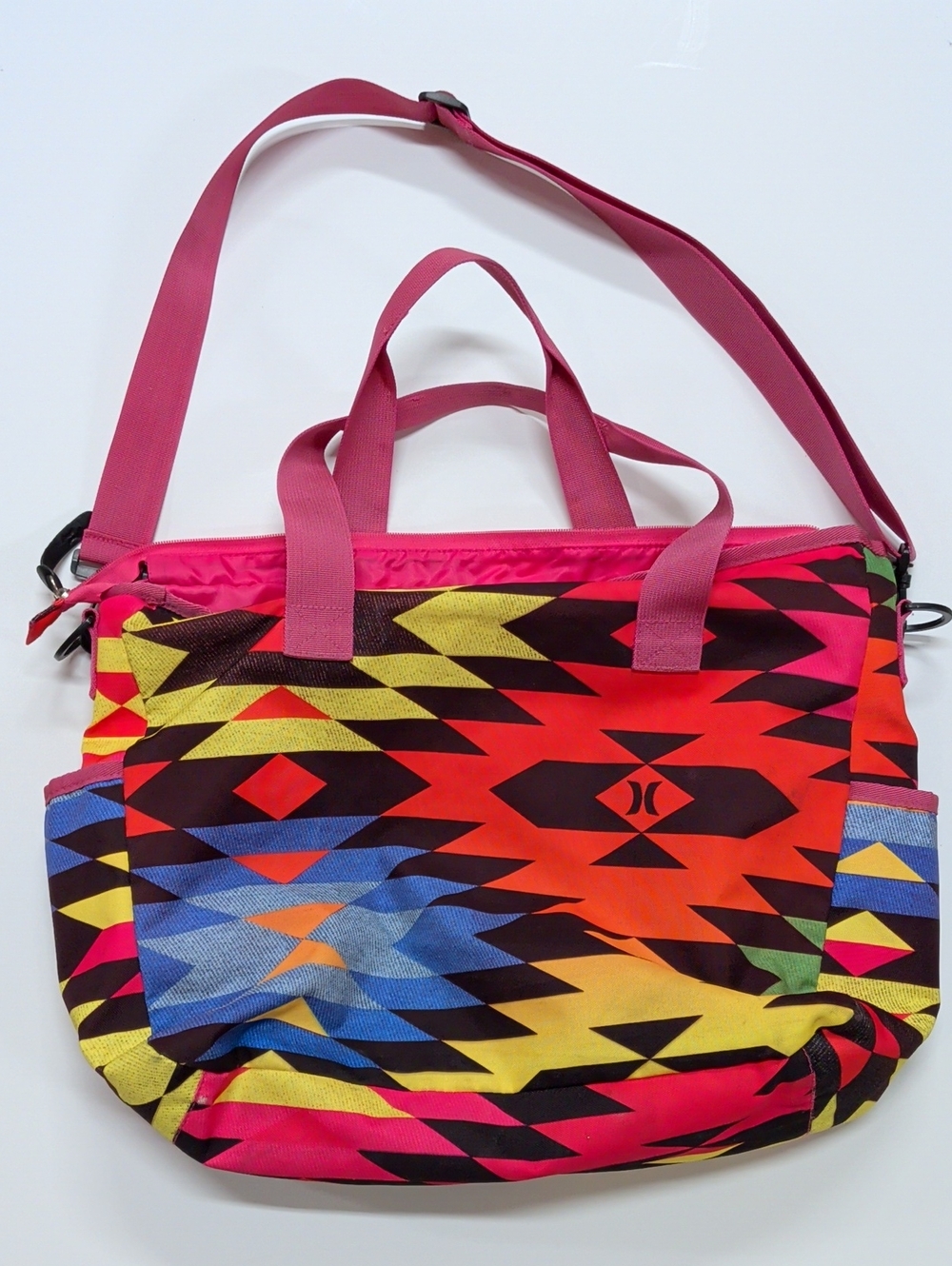 Hurley Sync Aztec Tote in Vibrant Pink, Red, Yellow and Blue